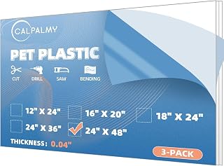 3 Pack PET Sheet Panels - 24" x 48" x 0.04" Plexiglass - Quality Lightweight and Shatterproof Glass Alternative Perfect for DIY Sneeze Guards, Face Shields, Railing Guards, and Pet Barriers.