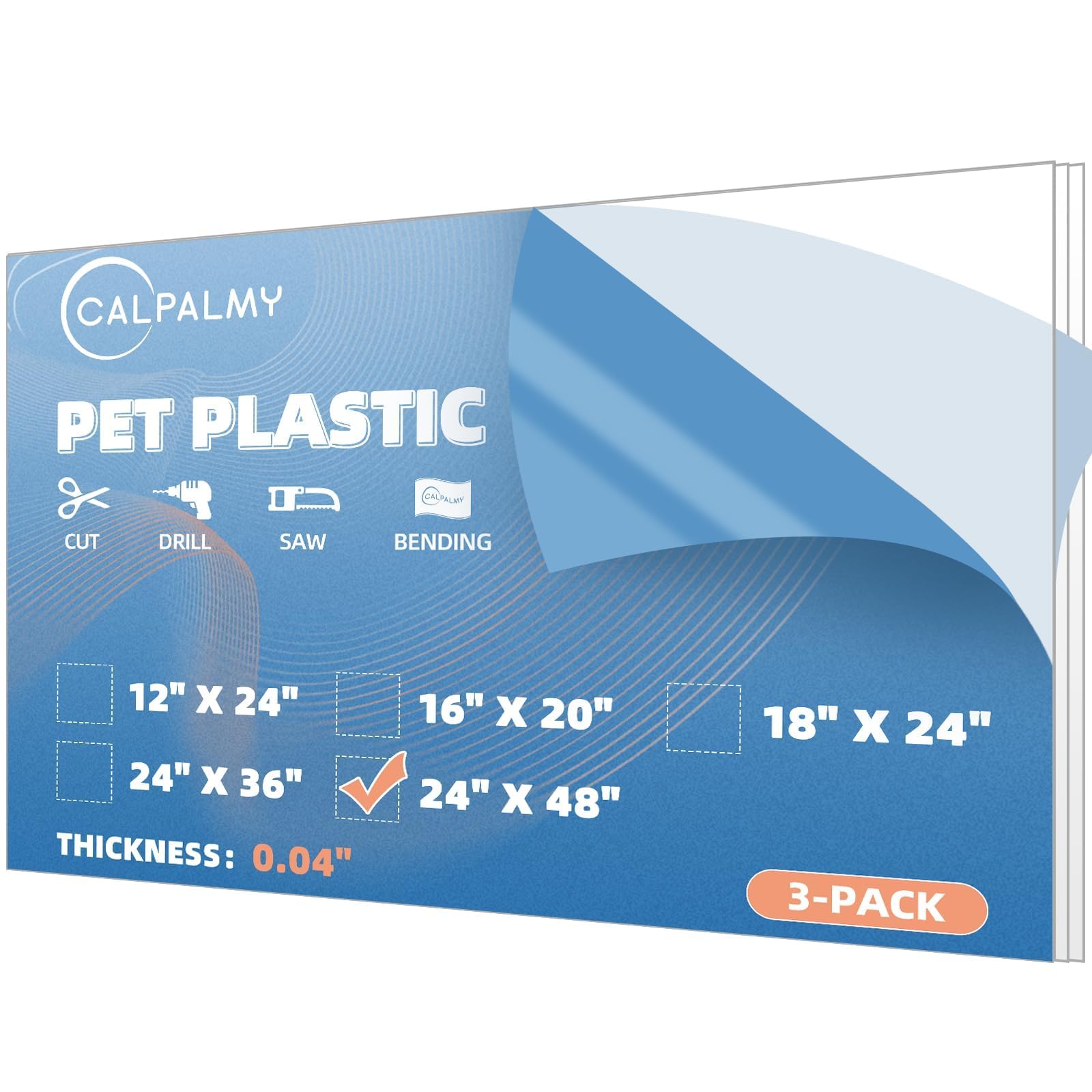 3 Pack PET Sheet Panels - 24" x 48" x 0.04" Plexiglass - Quality Lightweight and
