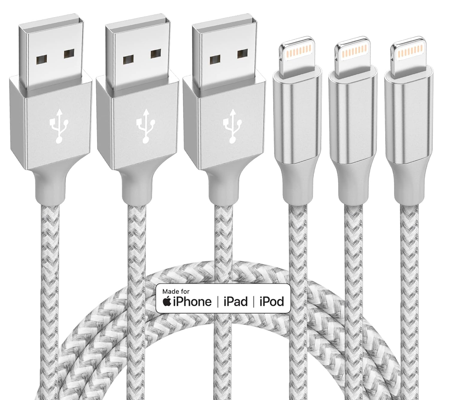 iPhone Charger 3-Pack 10ft MFi Certified Lightning Cable Fast Charging Cord | Ny