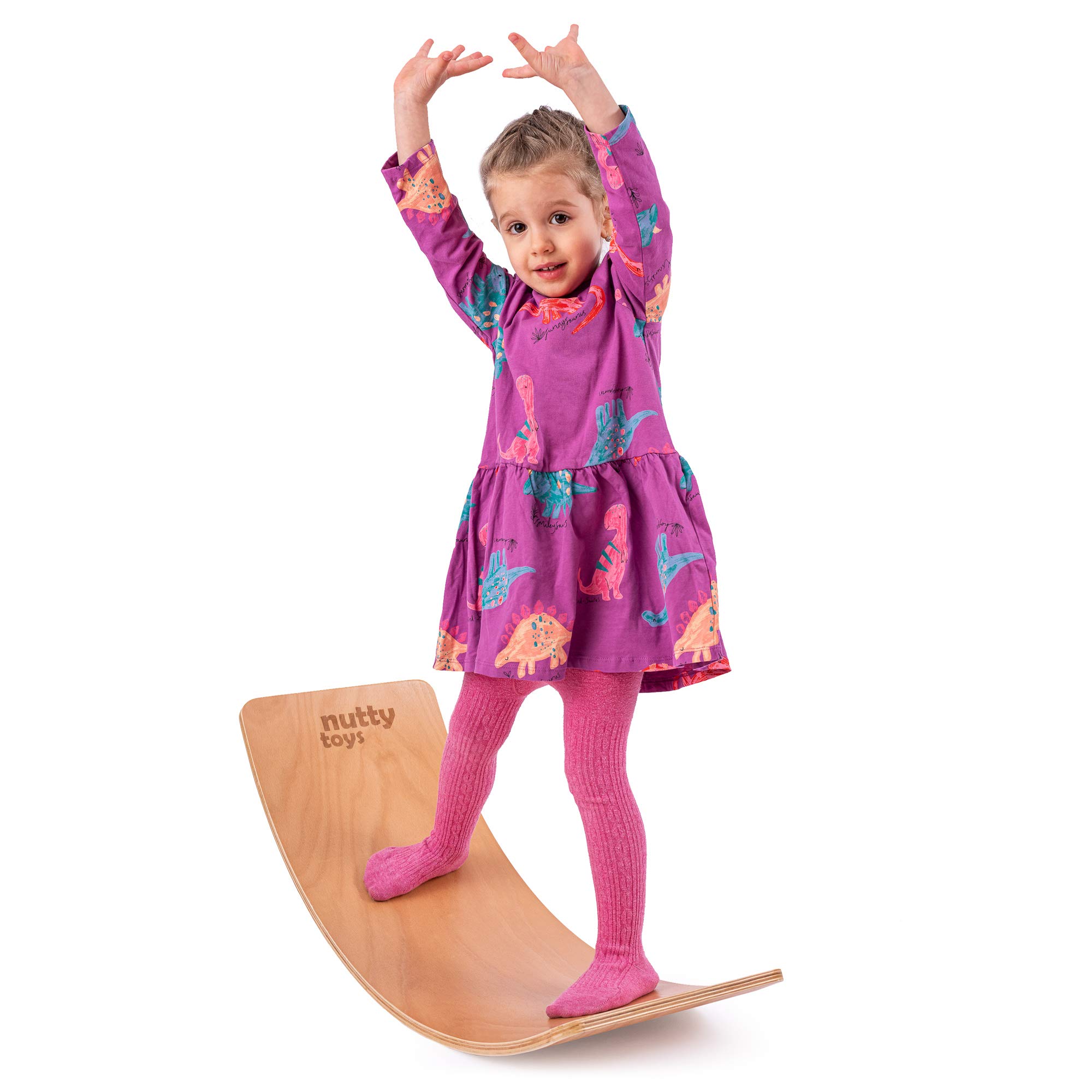 NUTTY TOYS Montessori Wooden Wobble Board for Kids & Adults -100% Natural Wood B