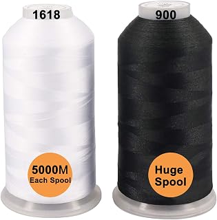 New brothread Huge Spools Embroidery Machine Thread -1Black+1White | 100% Polyester, Various Assorted Color Packs, 5000M (5500Y) Each Spool, for All Embroidery Machines