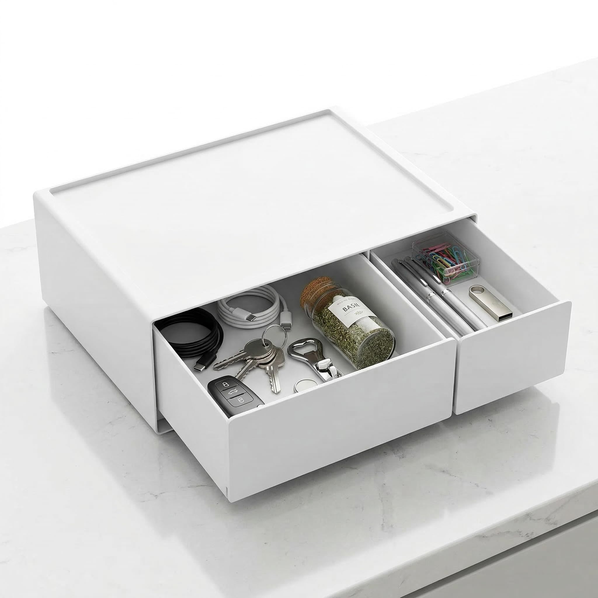 1 Tier Stackable Desk Organizer, Compact Desk Drawers with 2 Compartments, Desk 