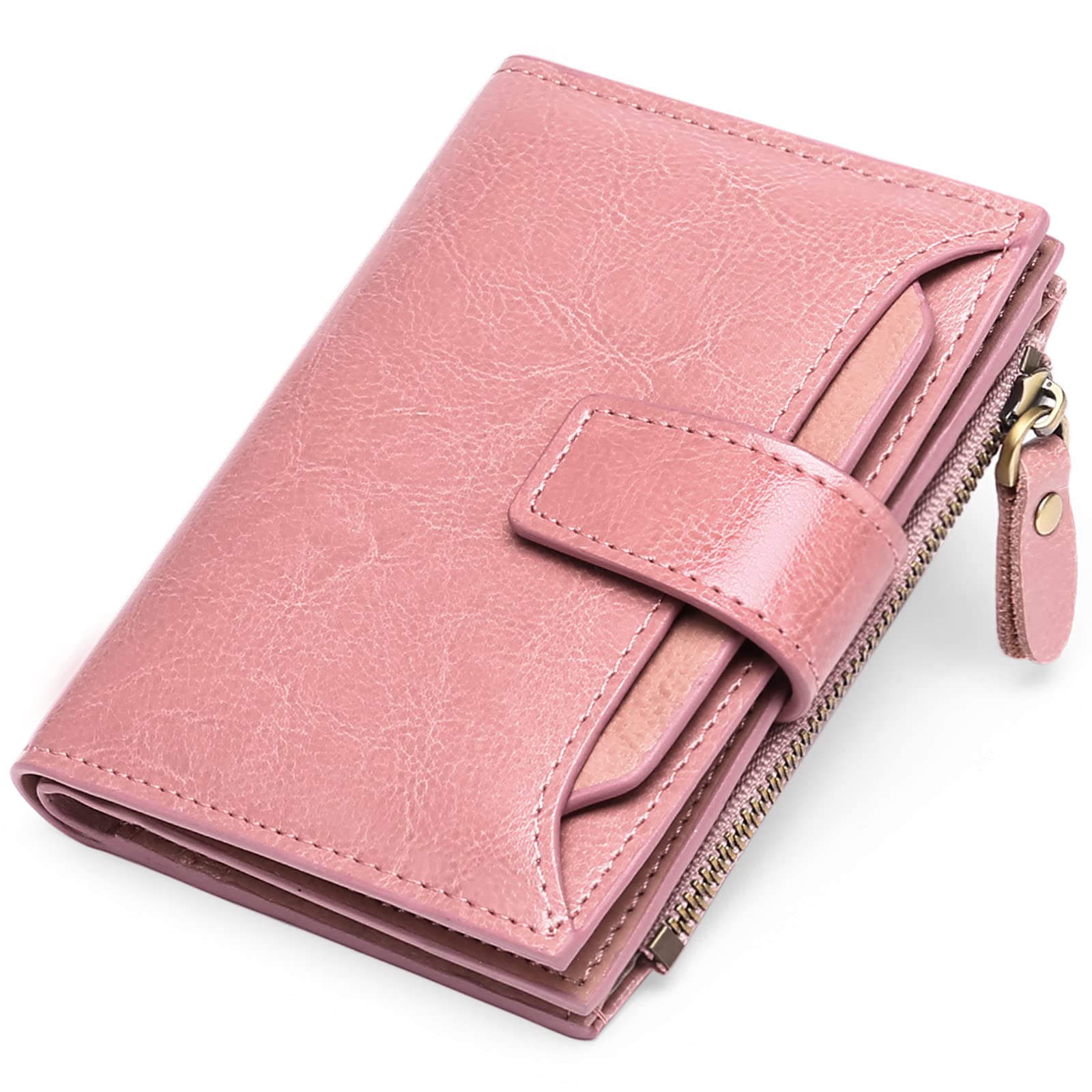 SENDEFN Women's Genuine Leather Wallet Small Cute Coin Purse with Zip 14 Cards W
