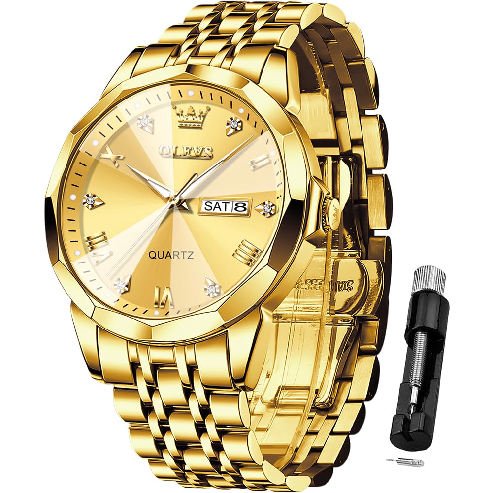 OLEVS Watch for Men Diamond Business Dress Analog Stainless Steel Waterproof Lum