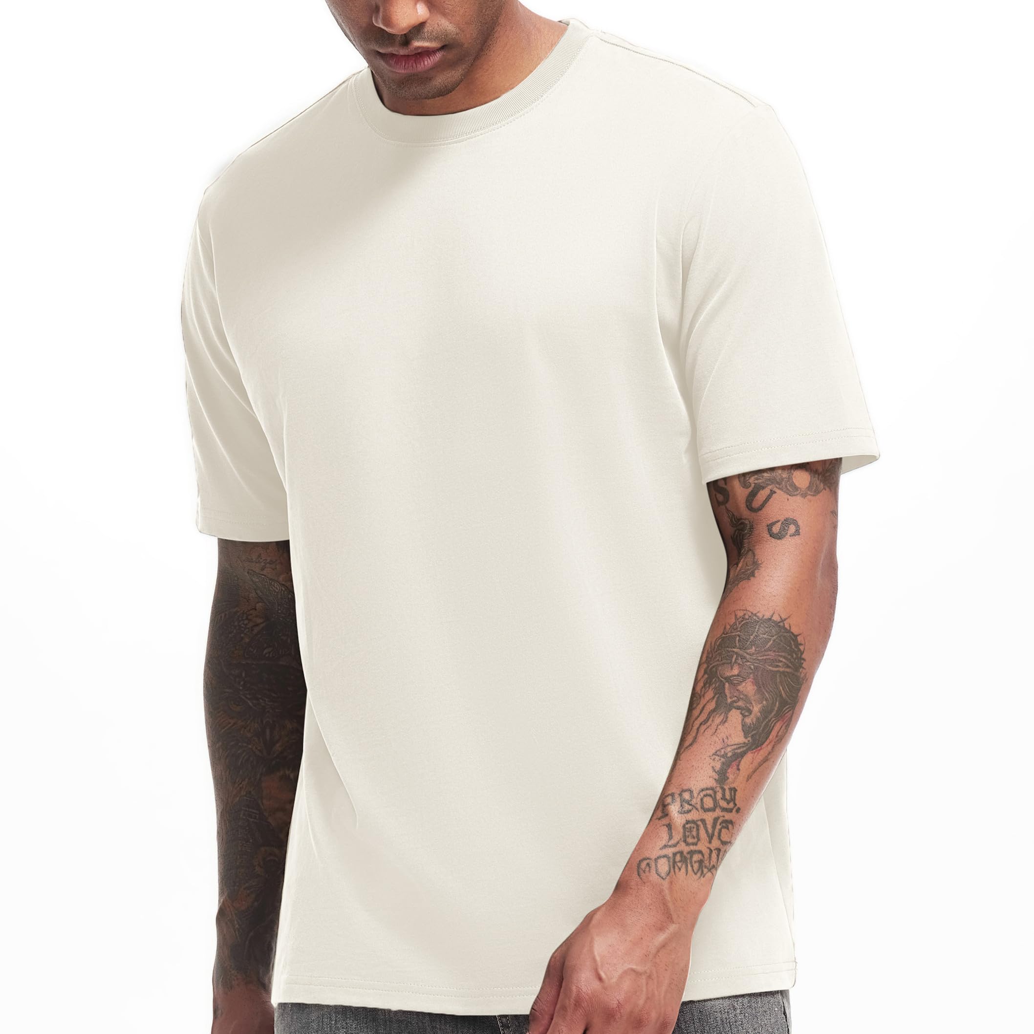 VEIISAR Herren Schwergewicht T-Shirt, Langarmshirt gebürstet - vorgewaschen
