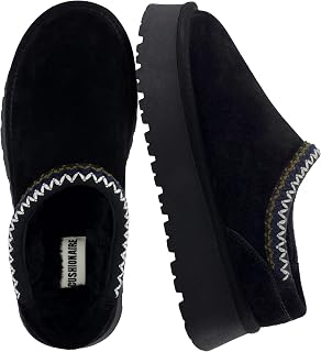 CUSHIONAIRE Kabuki Platform Boots Genuine Suede Slippers for Women Fuzzy Slippers with Memory Foam Indoor Outdoor Wide Available