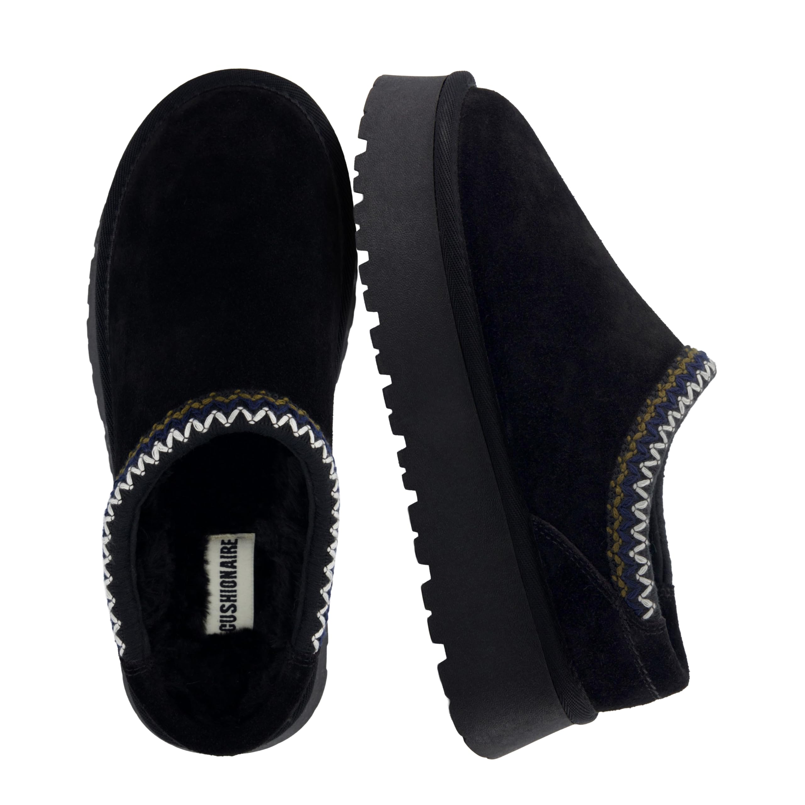 CUSHIONAIRE Kabuki Platform Boots Genuine Suede Slippers for Women Fuzzy Slipper