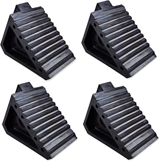 HOXWELL Solid Heavy Duty Rubber Wheel Chocks 4 Packs, Premium Wheel Stopper for Car, Travel Trailers, RV, Truck, and ATV(4 pcs, Black) 8" x 4" x 6"