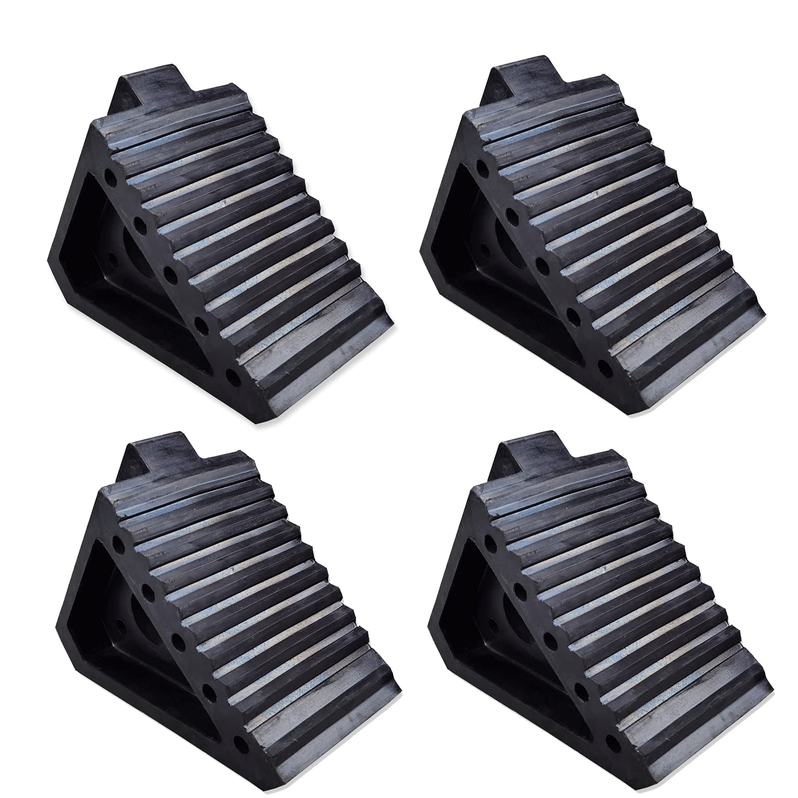 HOXWELL Solid Heavy Duty Rubber Wheel Chocks 4 Packs, Premium Wheel Stopper for 