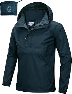 33,000ft Men's Raincoat Lightweight Waterproof Packable Hooded Raincoat with Reflector for Bike Hiking Outdoor