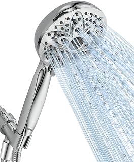 JDO High‑Pressure 6‑Setting Handheld Shower Head, 4.7 Inch Chrome Premium | Detachable Set Includes 59‑inch stainless steel hose & adjustable showerhead holder for flexible installation