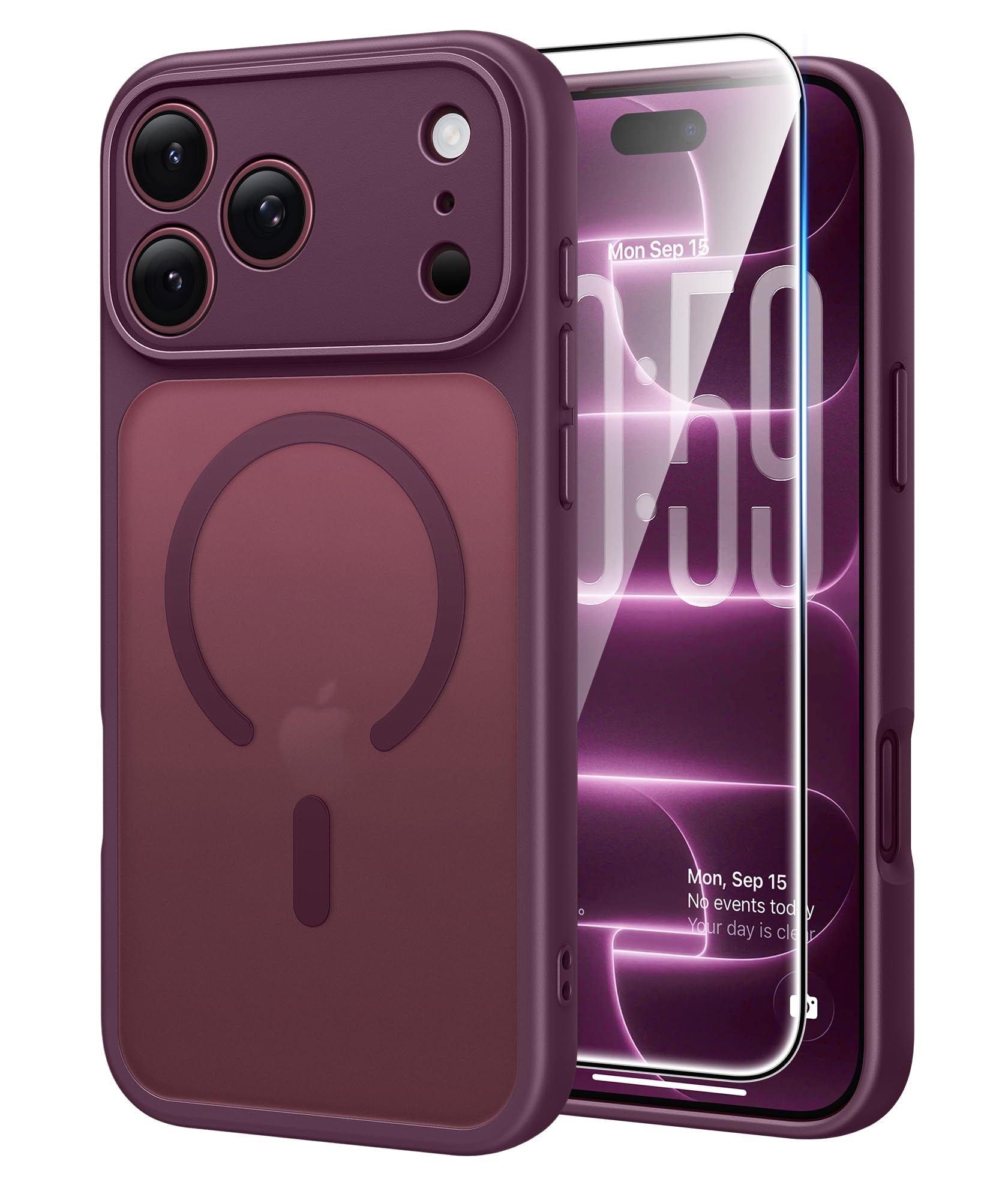 FNTCASE for iPhone 18 Pro Max / 17 Pro Max Case Fit for MagSafe Burgundy | Trans