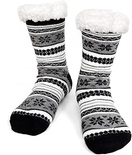 LOFIR Men's Fluffy Slipper Socks: Thick Thermal Warm Winter Non-Slip Socks Men Fuzzy Fleece Lined Soft Grip Cosy Novelty Stocking for Christmas Gifts Bed Home 1 Pair Size 6-11