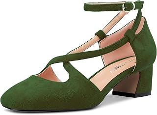 Castamere Women's Mid Block Chunky Heel Square Toe Cross Straps Pumps Party Cute Shoes