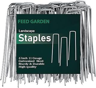 FEED GARDEN Landscape Staples 6 Inch 50 Pack, Galvanized Garden Stakes | 11 Gauge for Weed Barrier,Sod, Artificial Turf, Drip Irrigation Tubing, Netting,Outdoor Decoration, Plant cover,4/6/8/10/12in