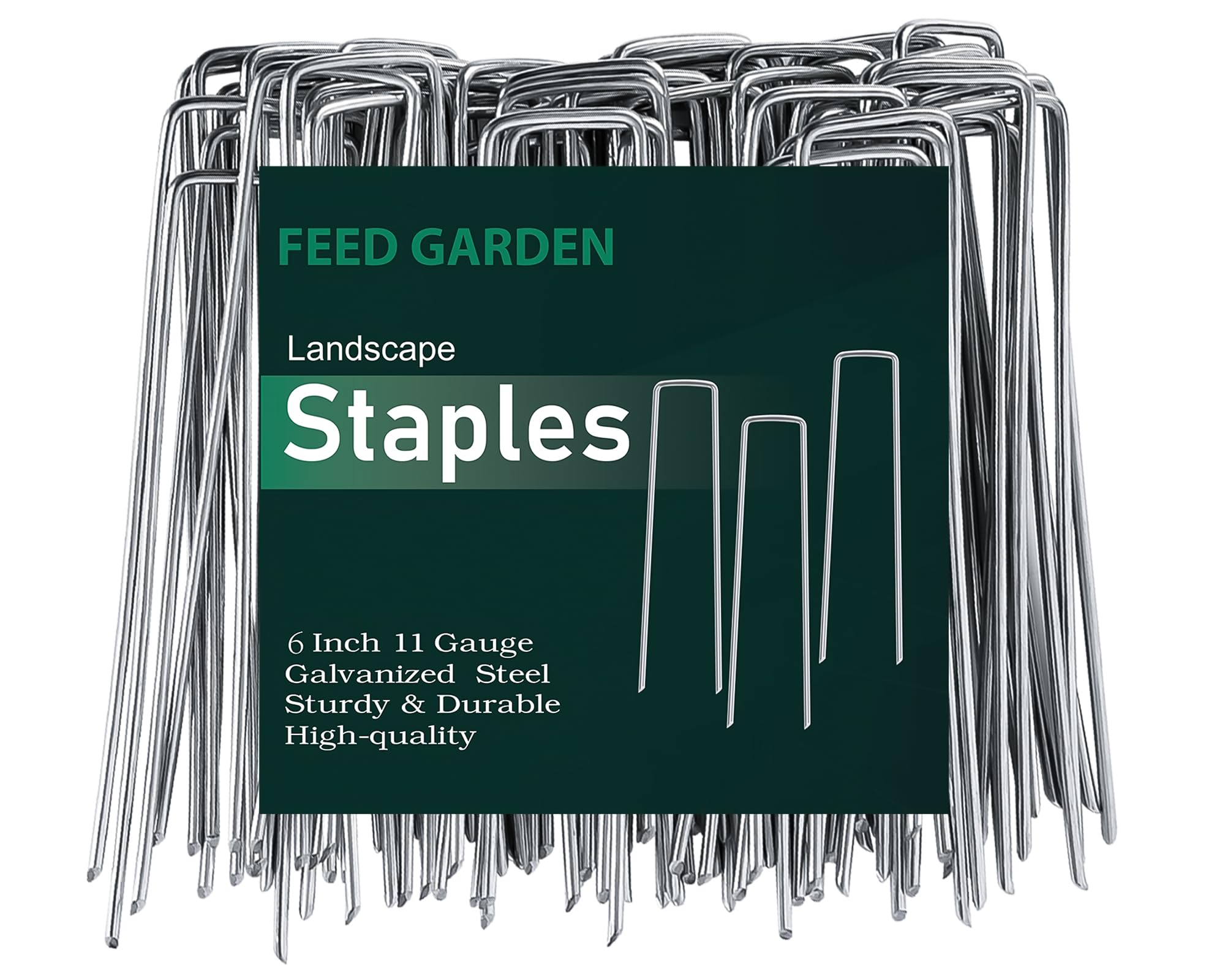 FEED GARDEN Landscape Staples 6 Inch 50 Pack, Galvanized Garden Stakes | 11 Gaug