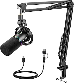 MAONO XLR/USB Dynamic Microphone Set, RGB Podcast Microphone with Boom Arm, Software, Mute Button, Gain Control, for PC Gaming, Streaming, Recording, PS4/5 Mac Mixer, etc. PD200XS Black