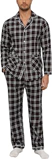 MoFiz Mens Pajama Set Soft Cotton Button Down Notched Collar Pjs Long Sleeve 2 Piece Sleepwear Lounge Nightwear with Pocket