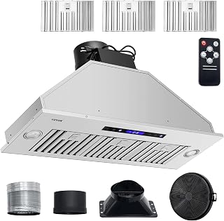 VEVOR Insert Range Hood, 900CFM 4-Speed, 36 Inch Stainless Steel Built-in Kitchen Vent with Touch & Remote Control LED Lights Baffle Filters, Ducted/Ductless Convertible, ETL Listed…