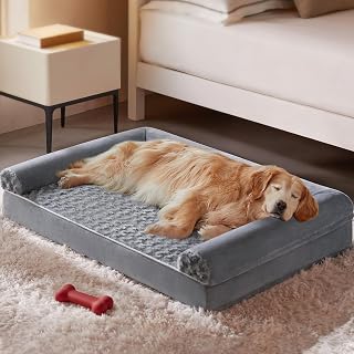 BFPETHOME Orthopedic Washable Large Dog Bed for Senior Dog Comfy Sleep | Waterproof Big Soft Pet Couch Bed for Dogs Relax with Removable Cover Supportive Egg Crate Foam Grey 36x27 Inch