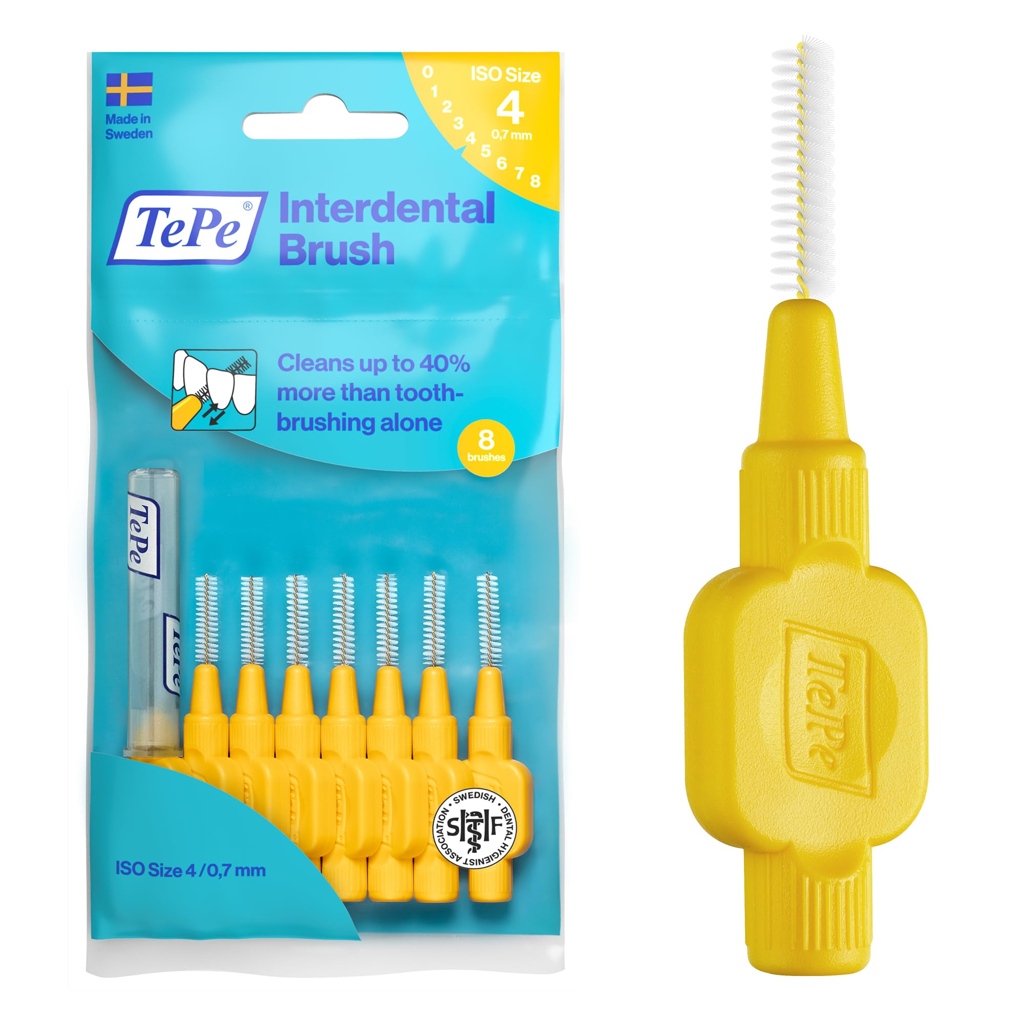 TePe Interdental Brush, Original, Yellow, 0.7mm/ISO 4, 8pcs | Effective cleaning