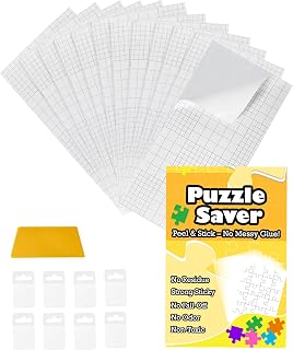 Puzzle Glue Sheets Saver Stickers - 12 PCS, Preserve 2 x 1000-Piece Puzzles | Peel and Stick Adhesive Backing Kit with 8 Hangers and 1 Scraper, No Messy Liquid Glue for Framing, Hanging and Wall Display