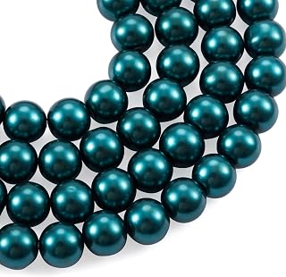 105pcs 8mm Round Glass Pearl Beads Oven Painted Glass Beads for DIY Jewelry Making, Hole: 1mm, Teal