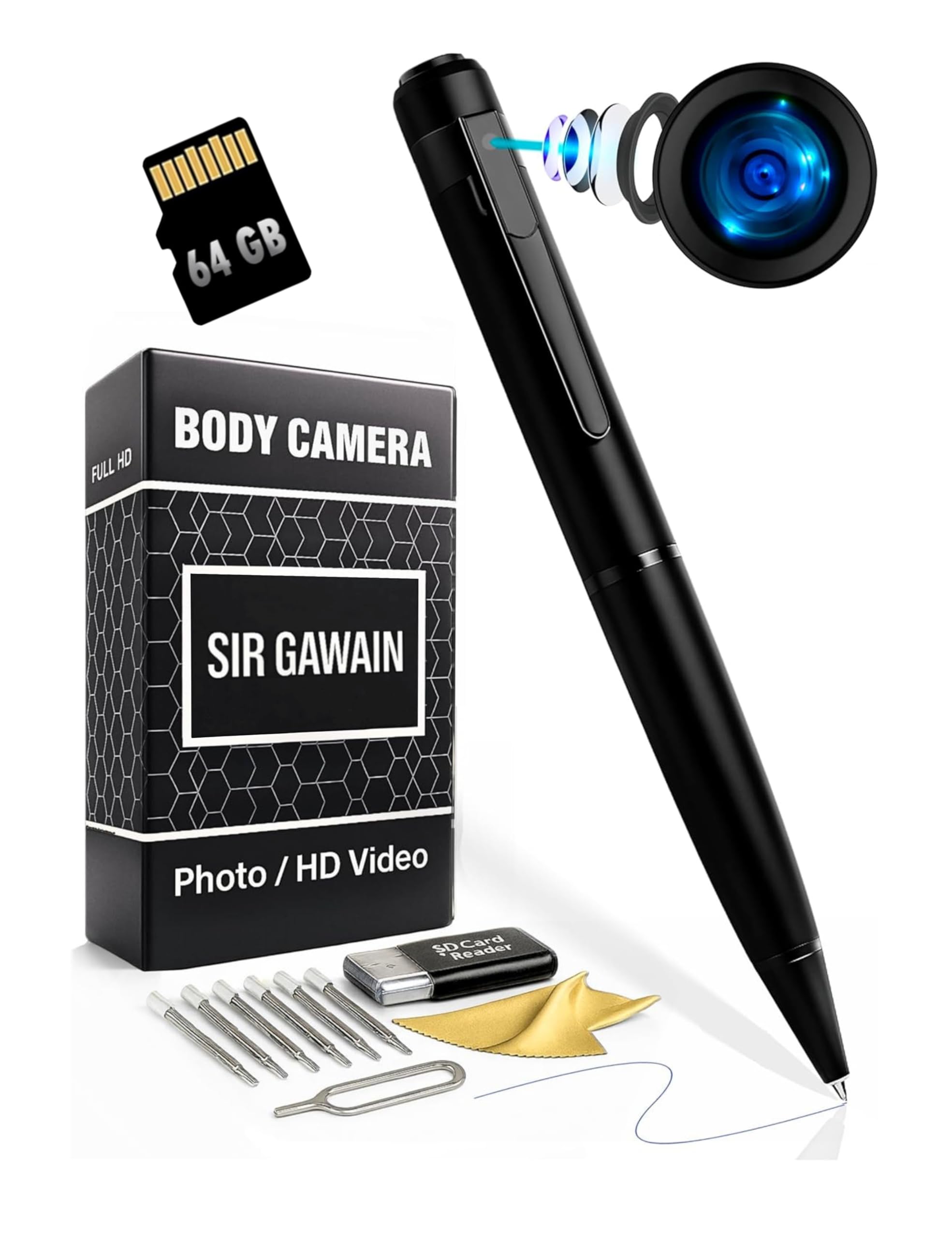 SIRGAWAIN Body-Mounted Video-Only Camera, Full HD 1080p Video & Photos, No Audio