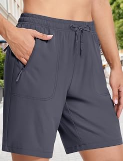Women's Hiking Shorts Lightweight Quick Dry 8 Inch Golf Shorts Water Resistant Drawstring Shorts