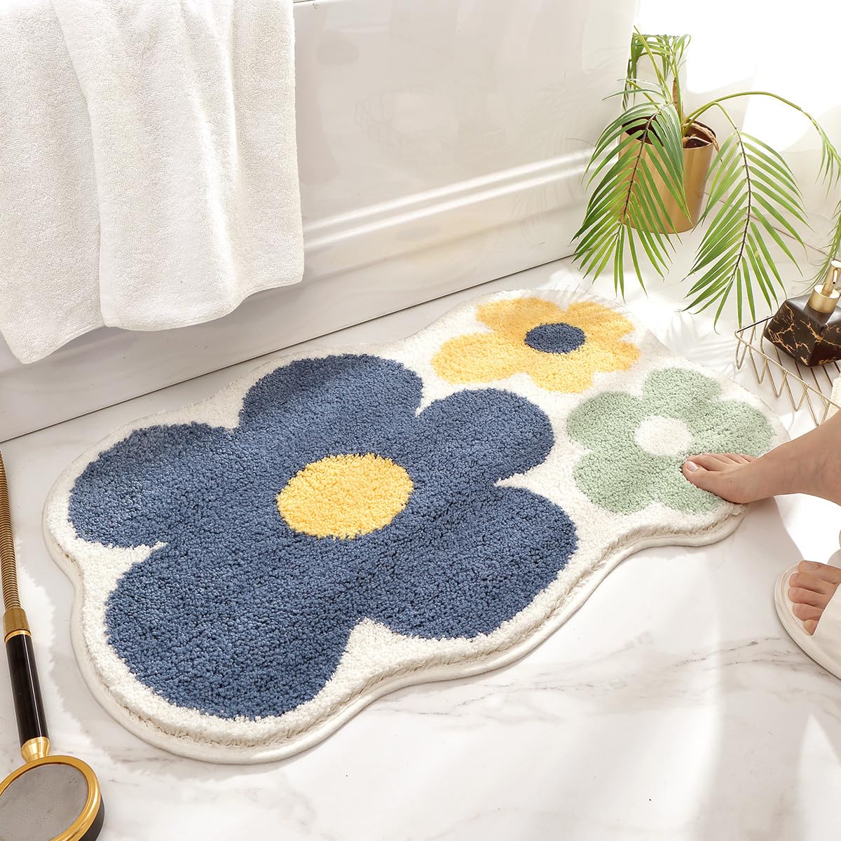 Bath Rug for Bathroom Super Soft Fluffy Rug Home Floor Mat Floral Carpet Water A
