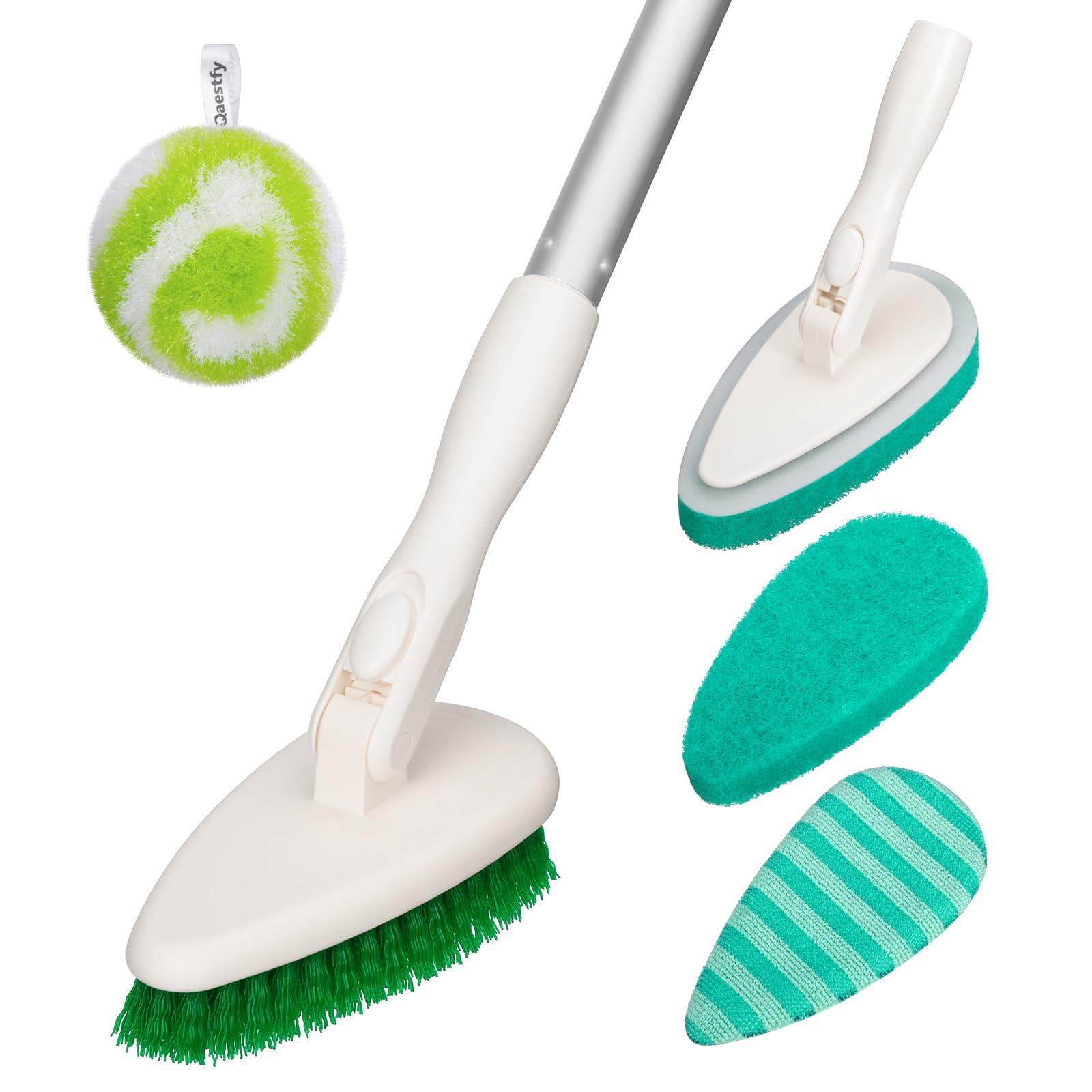 Qaestfy 4-in-1 Shower Scrubber for Tub and Tile, 130cm Long Handle Bathroom Clea