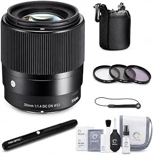 Sigma 30mm f/1.4 DC DN Contemporary Lens for Sony E Mount APS-C, Bundle with UV/CPL/ND Filter Kit, Cap Tether, Lens Pen, Cleaning Kit, Pouch, 4-Year Warranty