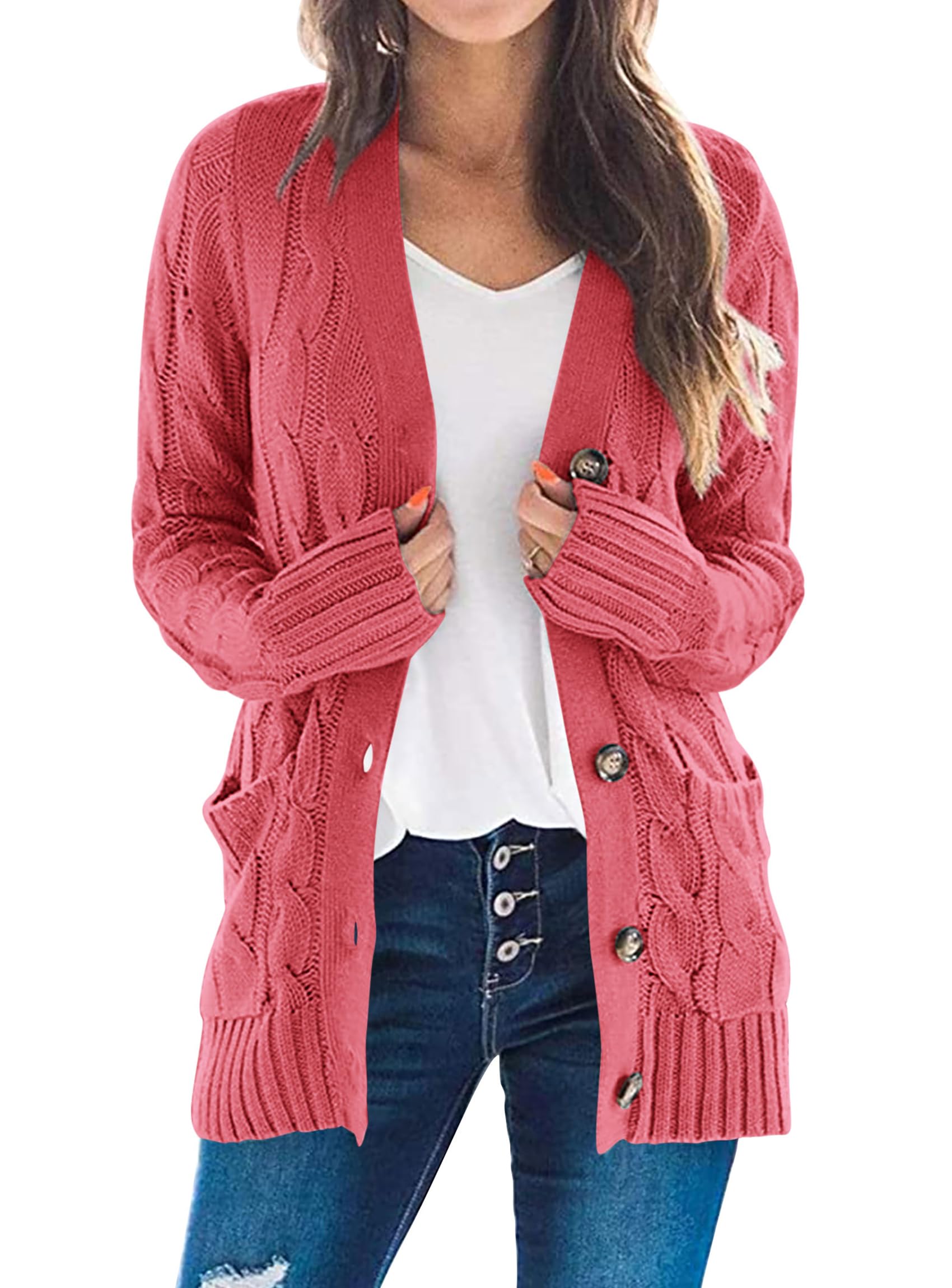 PRETTYGARDEN Women Chunky Cable Knit Cardigan Sweaters Fall Fashion Clothes