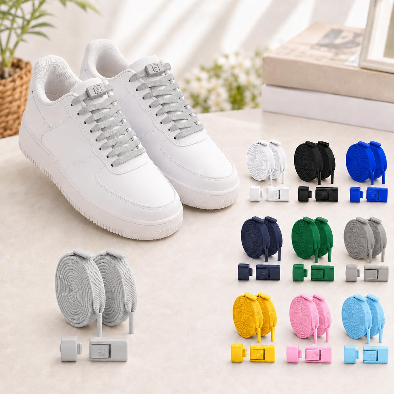 One pair of no tie shoelaces, elastic slip on design shoelaces with press buckle