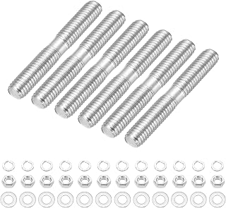 sourcing map M8x50mm Double Ended Stud Screws Rod Bar Bolts Studs, 6Set | 304 Stainless Steel,Dual Threaded with Nut Washer,for House Maintenance,Structural Anchoring,Fastening Screw