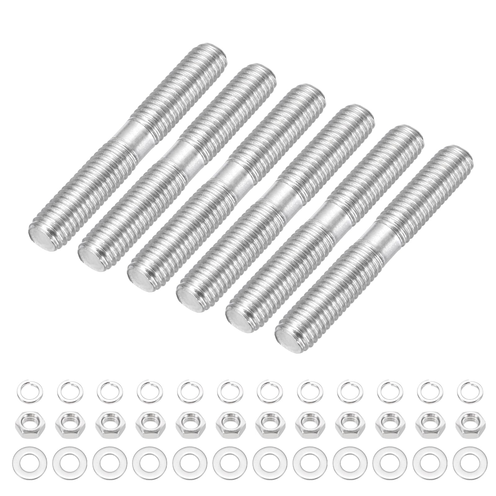 sourcing map M8x50mm Double Ended Stud Screws Rod Bar Bolts Studs, 6Set | 304 St