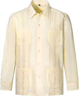 Mens Shirts Guayabera Shirts Cuban Long Sleeve Mexican Shirts for Men