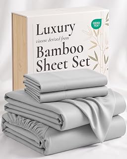 Hotel Sheets Direct 4 Piece Bed Sheet Set Full Size, 100% Viscose Derived from Bamboo Sheets Set with 2 Pillowcases, Cooling & Breathable Luxury Bedding, Moisture-Wicking & Silky Soft Texture, Gray