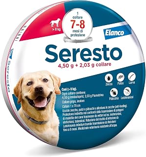 Elanco Seresto Pesticide Collar, For Dogs Over 8 kg, Eliminates Fleas, Ticks, Lice and Protects Against the Risk of Transmission of Leishmaniasis for up to 8 Months, 1 Collar