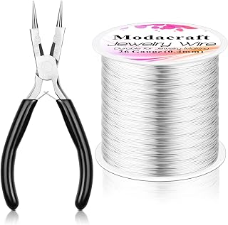 Modacraft 26 Gauge Wire for Jewelry Making with Multipurpose Piler, 328.1 FT/0.4 mm Craft Silver Jewelry Wire Tarnish Resistant Copper Beading Making Supplies and Crafting (Silver)