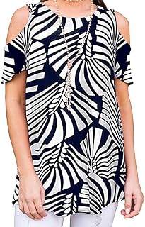 Women's Casual Cold Shoulder Short Sleeve Loose Fit Blouse Tops for Summer and Spring
