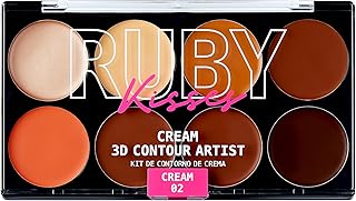 Ruby Kisses Flawless Finish with 3D Contour Cream Makeup Palette – Lightweight, Multi-Palette, Contouring Foundation, Creamy, Sculpt &amp;Highlighting, Define Cheekbones (Dark Medium)