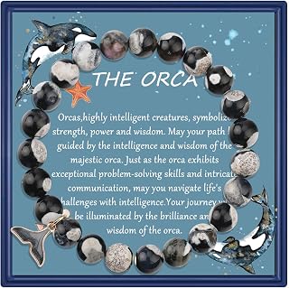 MollyQueen Orca Agate Crystal Bracelets Bead Bracelets for Women, 8mm Natural Stretch Chakra Bracelet Ocean Bracelet Jewellery Gift Bring Luck Prosperity Happiness.