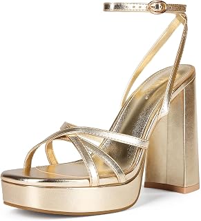 Platform High Heels for Women Strappy Chunky Heels Sandals for Women Open Toe Block Heeled Sandals with Ankle Strap Summer Dress Shoes