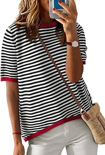 T-shirts Short Sleeve Women Tops Summer Casual Comfortable Loose T-Shirt Round Neck T Shirt Striped Women Blouses