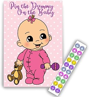 Pin the Dummy Baby Shower Game – Pink A3 Poster with 20 Dummy Stickers | Pink A3 party poster • 20 dummy stickers • Fun baby shower activity • Easy to play • Lovely keepsake for mum-to-be