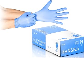HANSKA 100 Disposable Nitrile Gloves, Blue, M | Dust Free, Disposable - Ambidextrous, Non-Sterile, Rubber Base, Suitable for Medical Areas, Food Handling