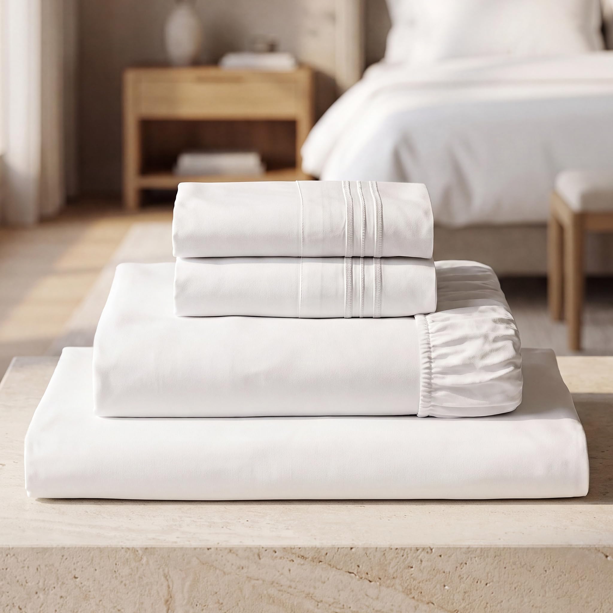 Mellanni Iconic 4-Piece Bed Sheet Set, 16" Deep Pocket (Queen, White) | 10M+ Sle