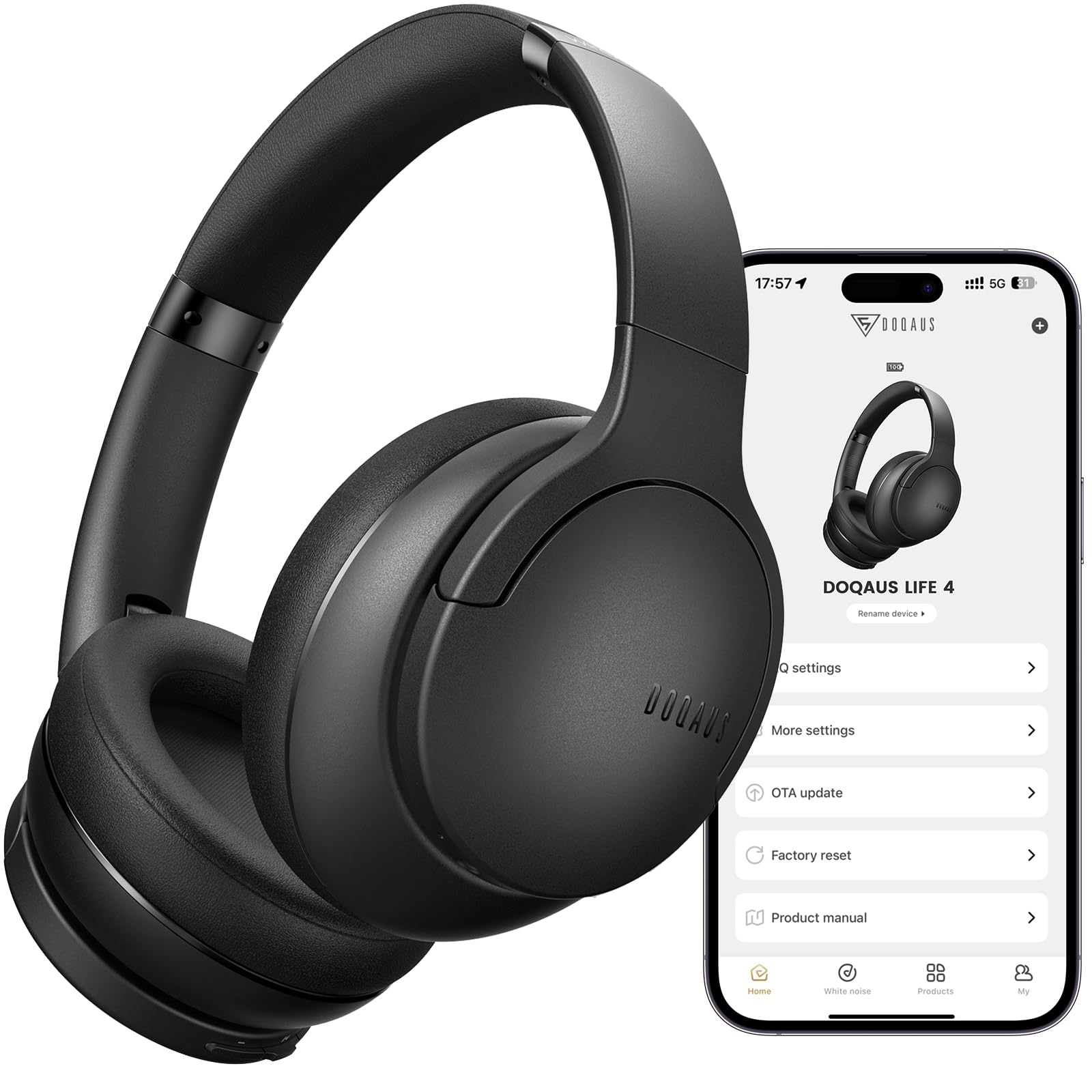 DOQAUS Bluetooth Headphones Over Ear Wireless, 90H Playtime, APP Control | 9 EQ 