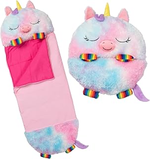 Happy Nappers 2-in-1 Pillow & Sleepy Sack Rainbow Unicorn 54x20 Medium | Medium 54 x 20 inch plush animal character sack, machine washable soft material, ideal for sleepovers and camping trips